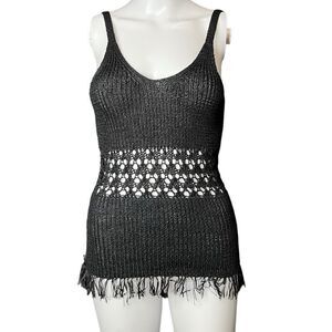 XoXo Jeans Knit Fringe Tank Top Black Size Large